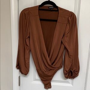 Express Women's Tan Draped Bodysuit